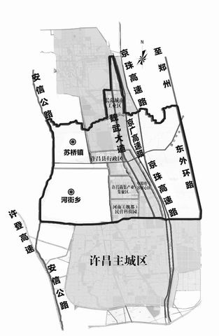 位于许昌市现有城区北部,南至城区北外环及延长线,北至许昌县与长葛